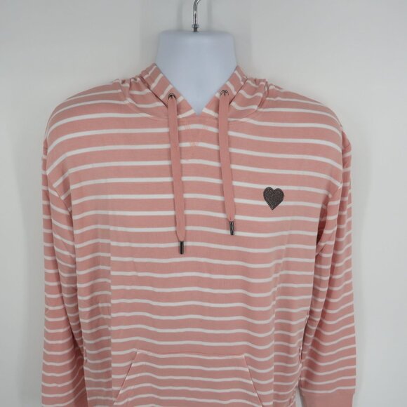 C & C California Women's Striped Misty Rose Hoodie Heart Patch Shirt S NWT $68 - Picture 3 of 4